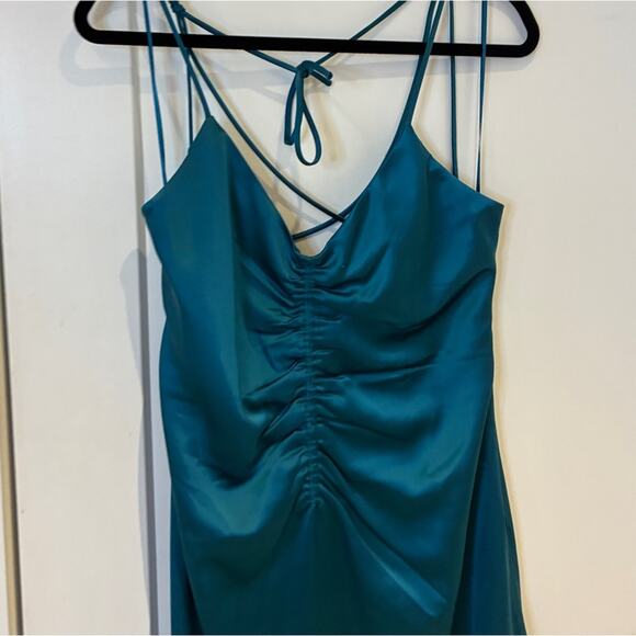 NEW Jason Wu Teal Satin Slip Midi Dress Sz Large - Picture 2 of 11